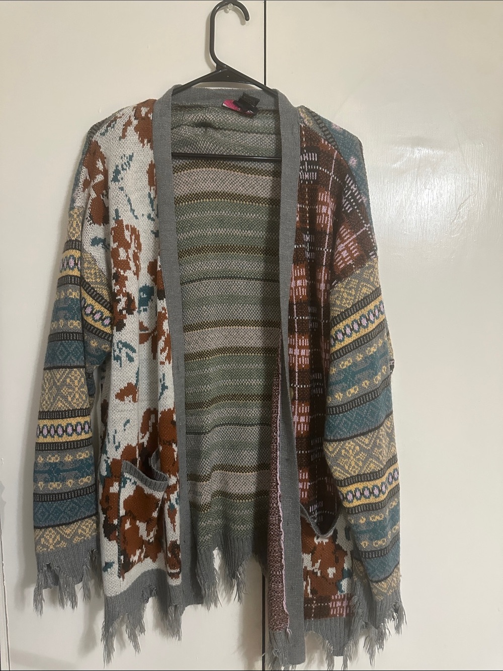Boho Multi-Color Open-Front Fringe Cardigan Sweater